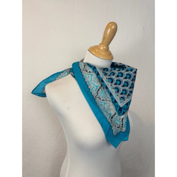 Vtg 70s EMILIO PUCCI Turquoise Scarf Cotton Pucci Print Floral Polka Dots - Picture 4 of 5